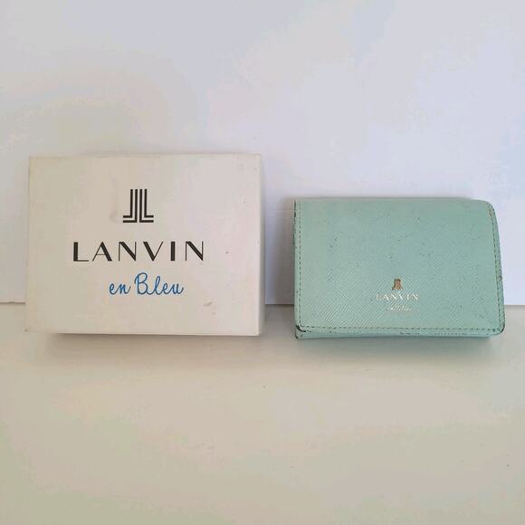 Lanvin Unisex Blue Teal Trifold Leather Wallet Card Bill Coin Compact Small Box - Picture 1 of 10